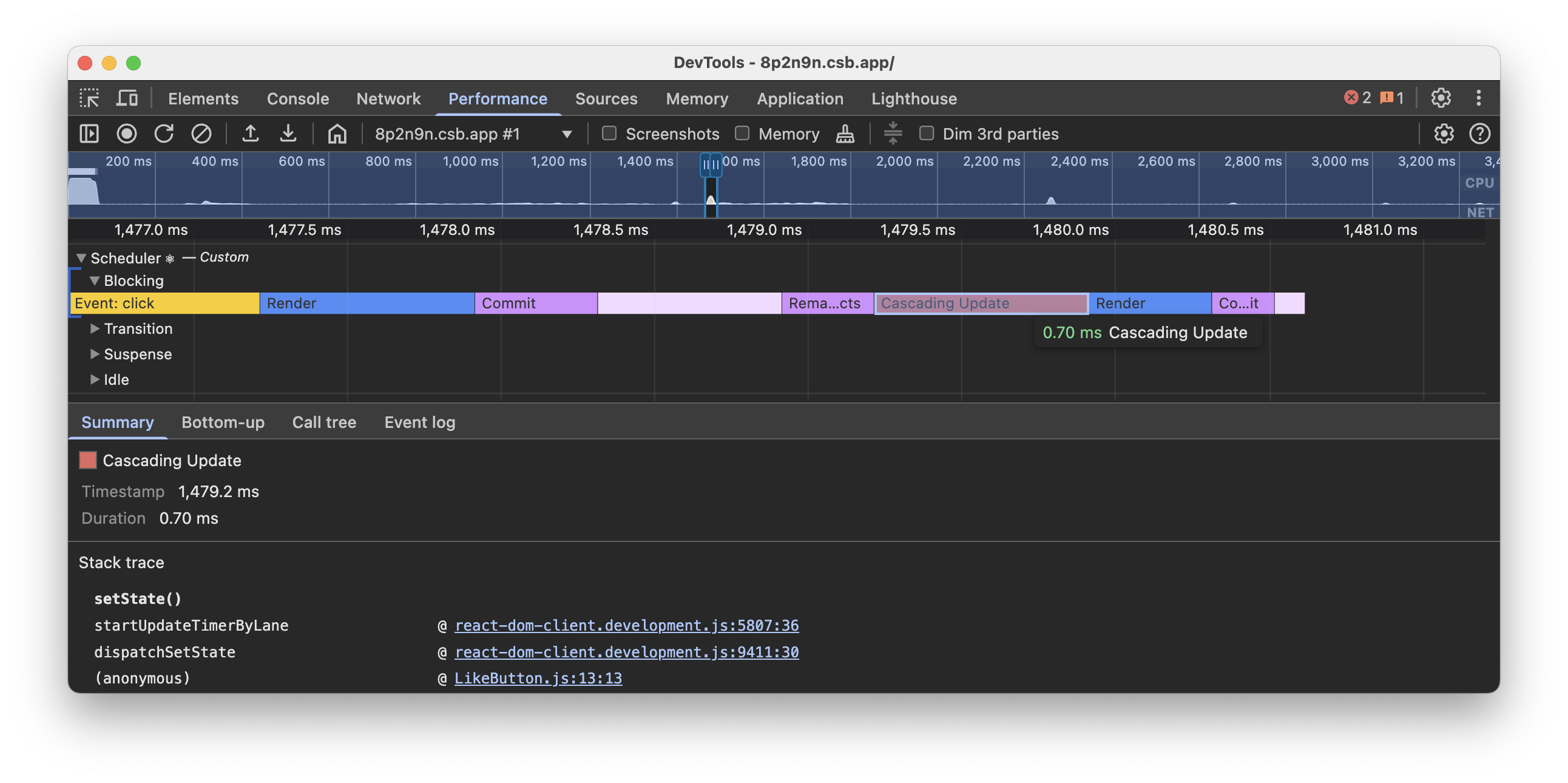Scheduler track: cascading updates